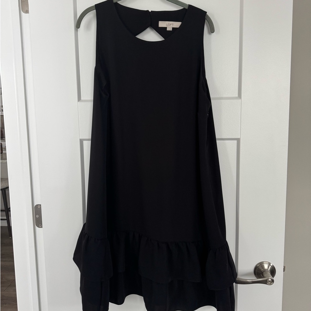 LOFT Black Dress with Flounce Skirt